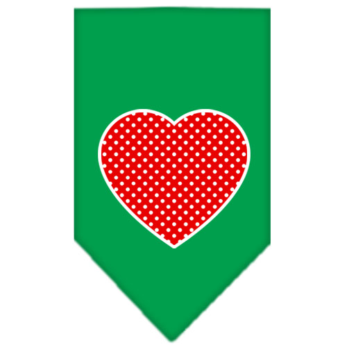 Red Swiss Dot Heart Screen Print Bandana Emerald Green Large